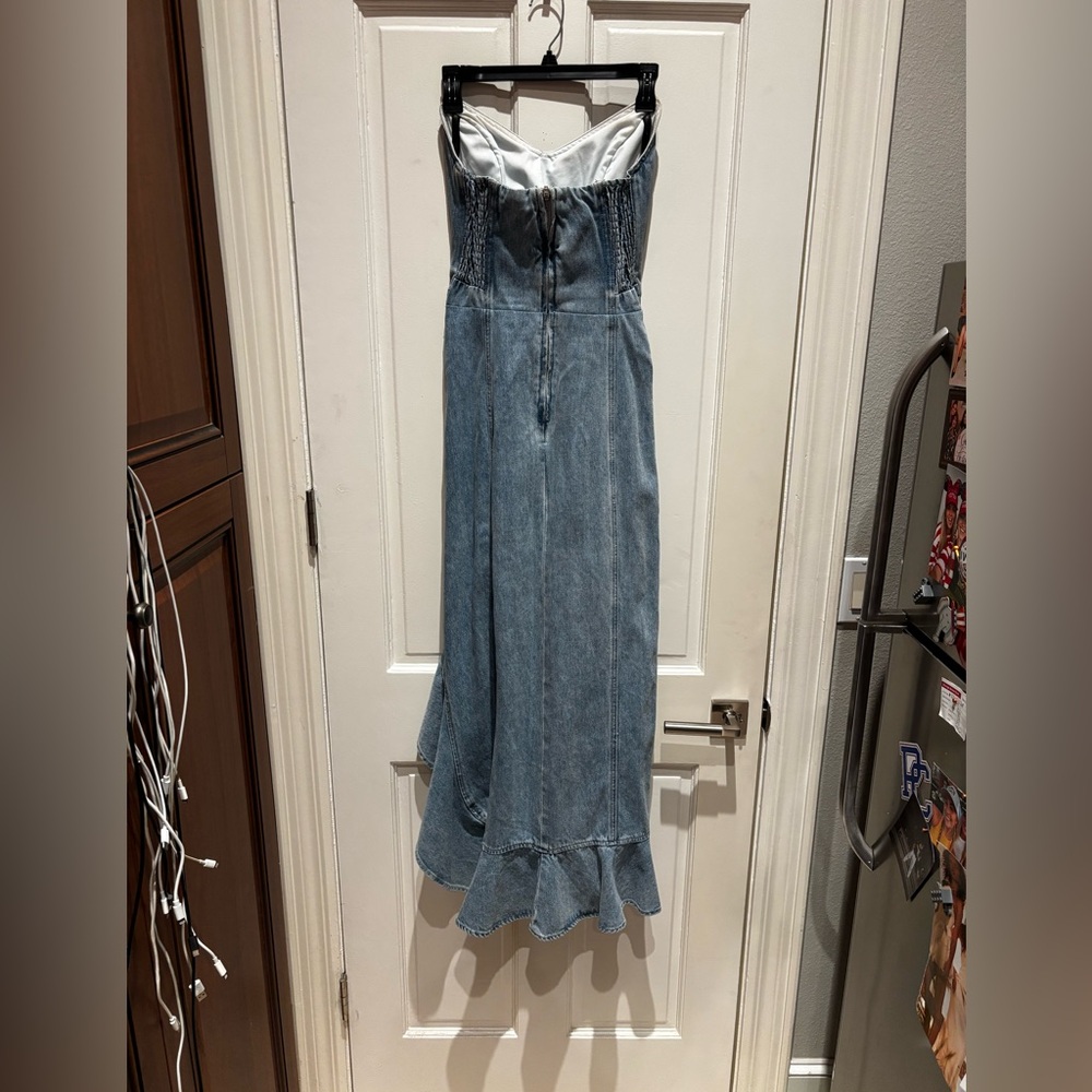 Strapless Light Blue Ruffle High-Low Dress - Picture 9 of 16